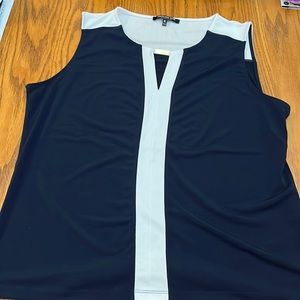 Jones New York Navy w White Stripe Keyhole Sleeveless Blouse XL